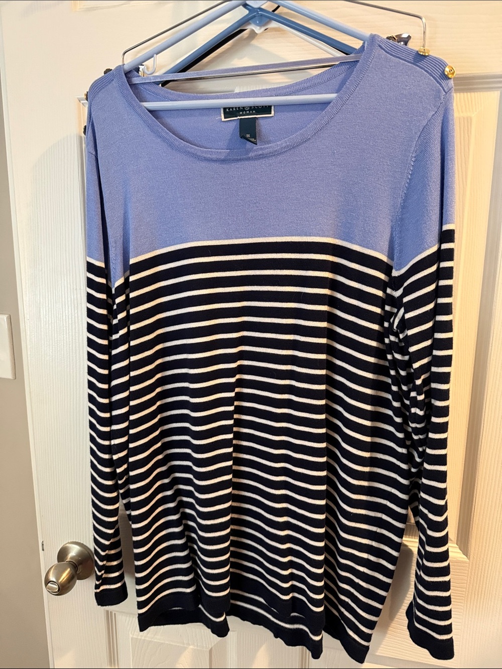 Blue Top with Navy and White Stripes